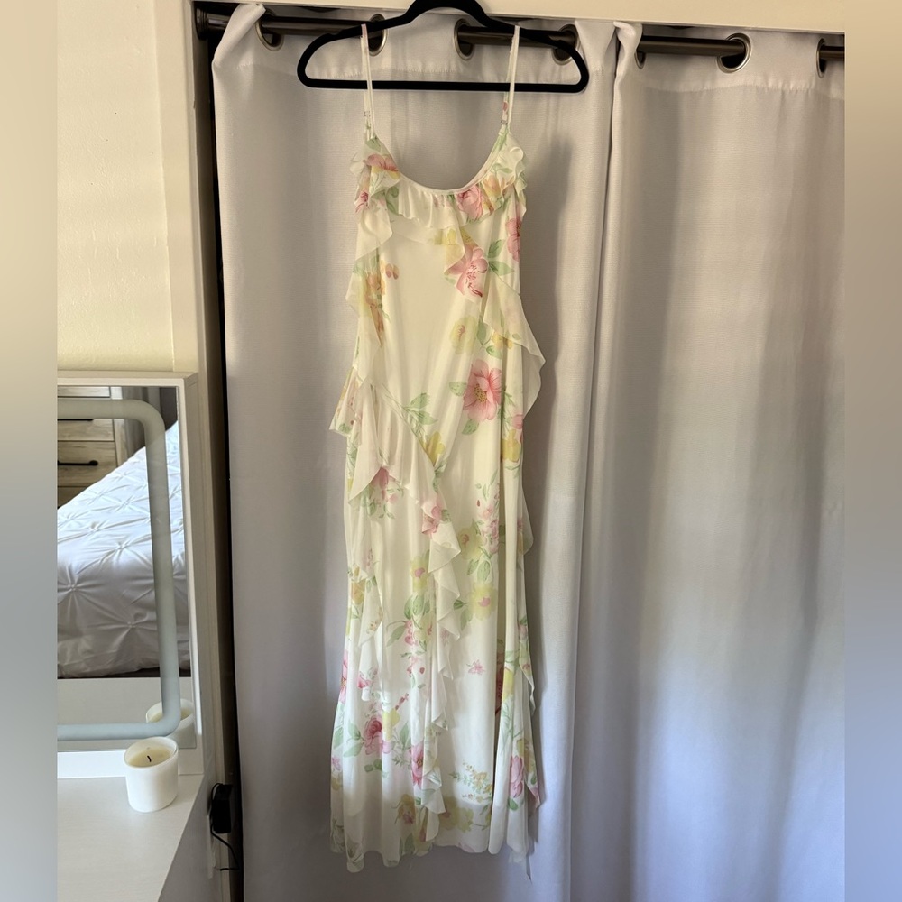SHEIN Cream and Pink Floral Maxi Dress